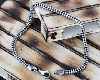 Sterling Silver Chain Bracelet for Men, Chunky Oxidized 925 Silver Link Bracelet, Gothic Mens Jewelry, Gift for Him
