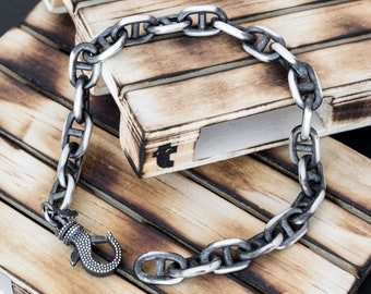 Silver Chain Bracelet for Men | Gothic Chunky Gift for Men, Punk Rock Jewelry & Boyfriend Present, Stylish Holiday Gift for Him Best Gifts