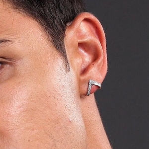 Hammered Sterling Silver Stud Earrings for Men: Geometric Triangle Design