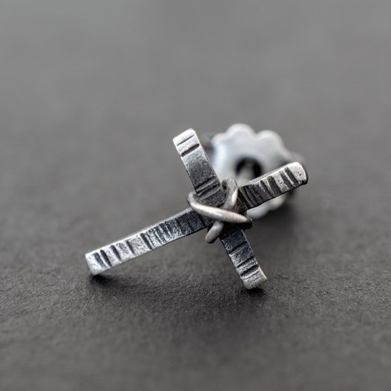 Black Sterling Silver Cross Earring for Men Stud Earring Men - Etsy