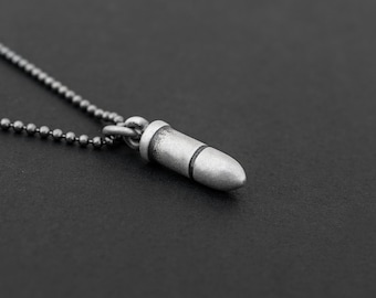 Sterling Silver Bullet Pendant Necklace for Men | Military Jewelry & Gun Accessories Gift