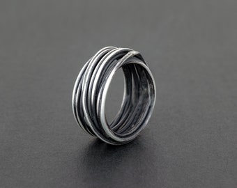 Oxidized Sterling Silver Ring for Men: Black Band Wrap Gift for Men