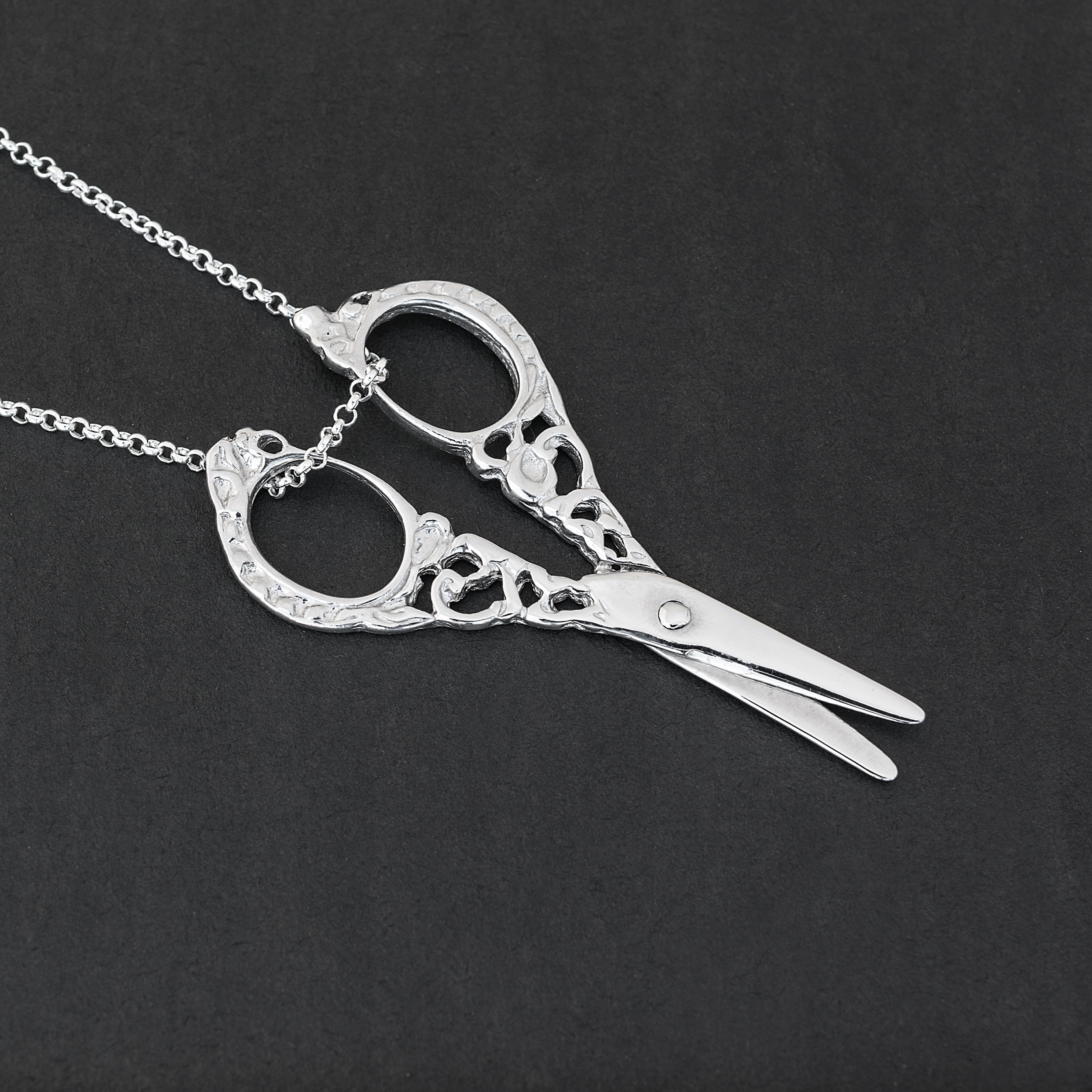 Sterling Silver Scissor Chain Necklace | Vintage Silver Pendant for Women | Hairdresser Gift fo Her