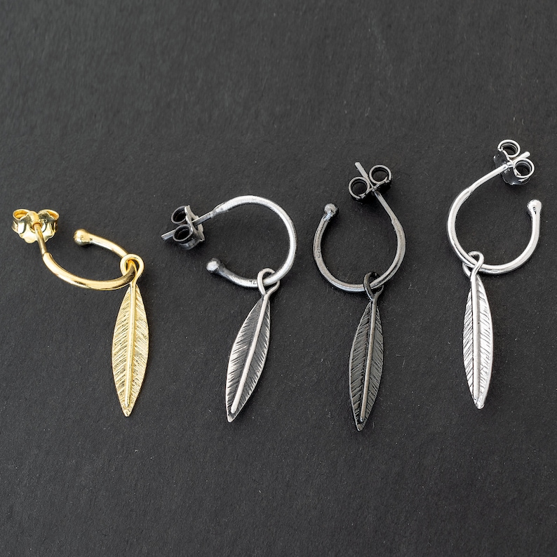 Sterling Silver Feather Earring for Men Gift Mens Earring Etsy