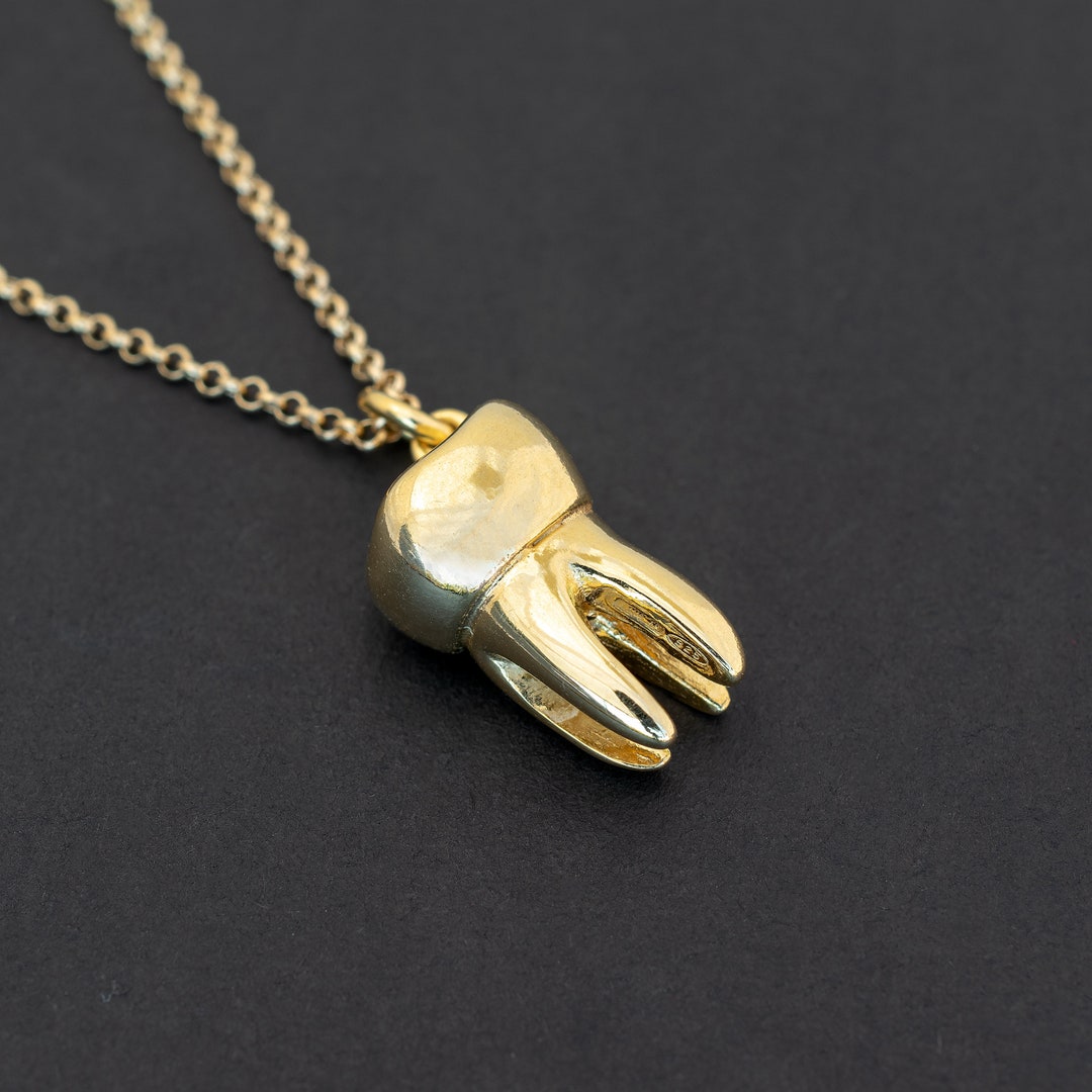 String Gold Tooth Gold Tooth Pendant Necklace: Sterling Silver Chain, Kitsch Jewelry Best ...
