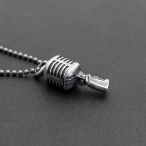 Sterling Silver Necklace for Men | Retro Microphone Pendant | Unique Gifts for Singers | Musician Jewelry Mens Jewelry Gifts for Him