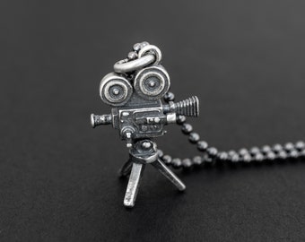 Sterling silver necklace men necklace movie camera necklace men gifts for men film cinema men boyfriend mens jewelry trendy mens clothing