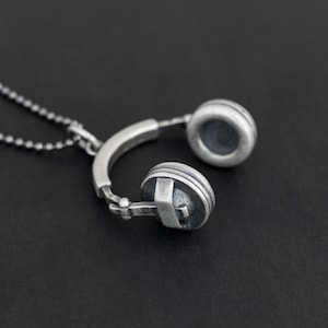 Oxidized Sterling Silver Headphone Necklace: Music Lover DJ Jewelry
