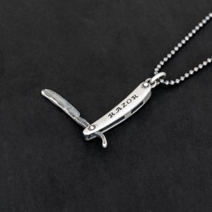 Sterling silver necklace for men necklace pendant barber razor men punk mens gifts for men jewelry gift for him