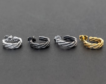 Braided Sterling Silver Hoop Earring for Men: Goth Rock Jewelry Best Gift for Men