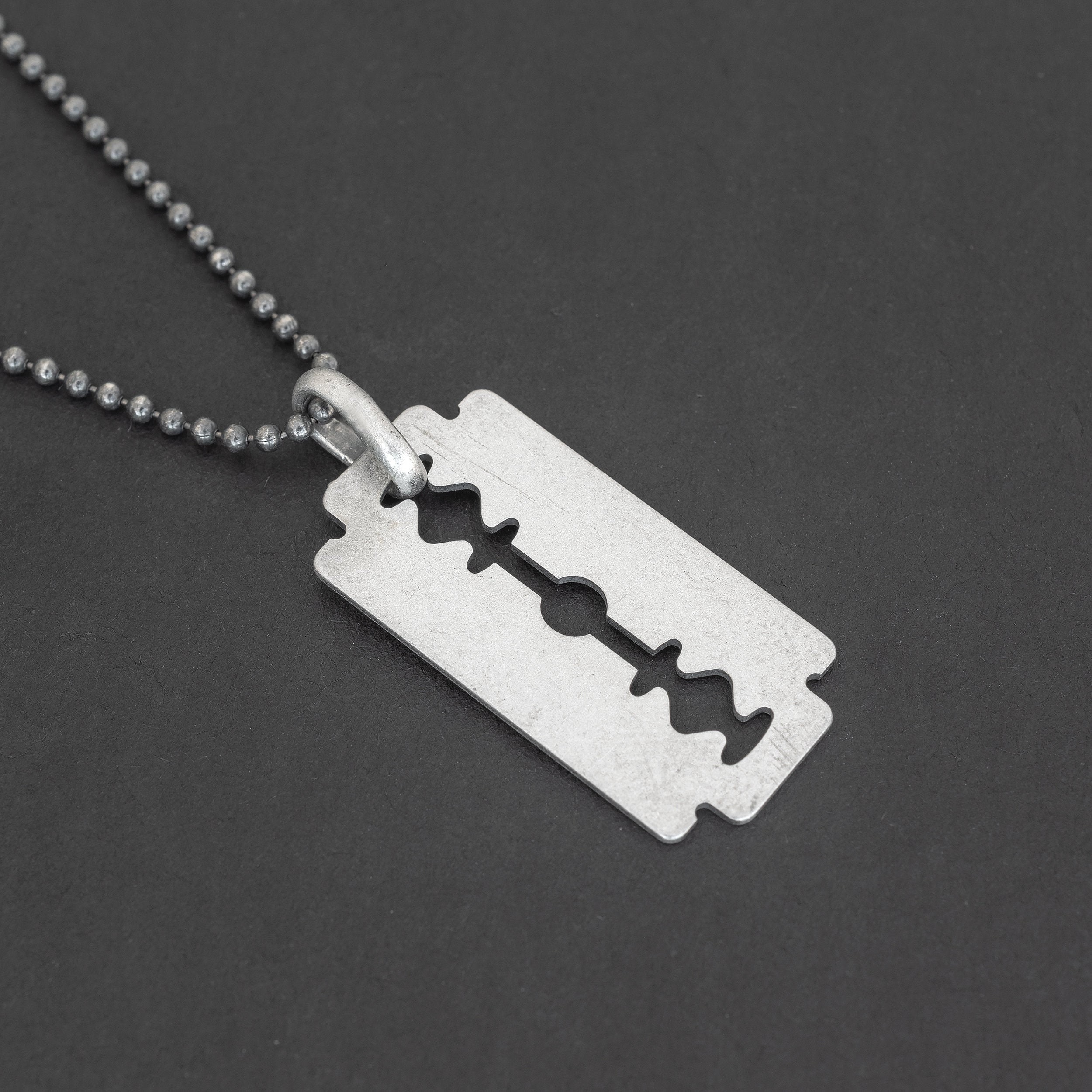 Red Black Gray Razor Blade Abstract Art Pendant Necklace - Vera