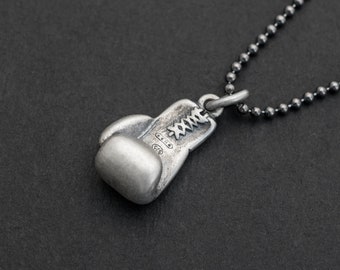 Sterling Silver Kick Boxing Glove Pendant Necklace for Men | Gift for Fighters and Boxers