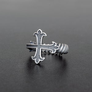 Sterling silver ring for men ring for men cross ring medieval ring steampunk fleur ring gothic punk Mens Jewelry Gifts for Him best dad gift