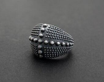 Gothic Knight Shield Sterling Silver Ring - Embossed Cross Mens Jewelry