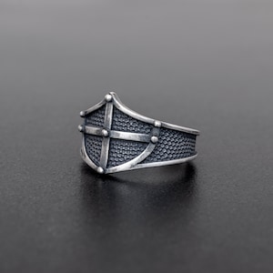 Jewelry for him Handmade gift Sterling silver ring for men ring men knight ring armor shield ring medieval rock gothic