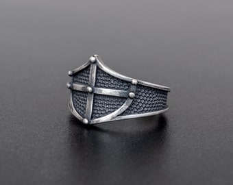 Sterling Silver Shield Ring for Men: Knight Armor Medieval Gothic Best Gift for Men