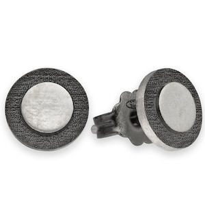 Sterling Silver Round Stud Earrings for Men | Black Stud Earrings | Mens Jewelry Gifts for Him Birthday Gift unique gift for dad