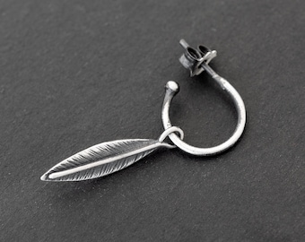 Sterling Silver Feather Dangle Earring - Goth Mens Jewelry