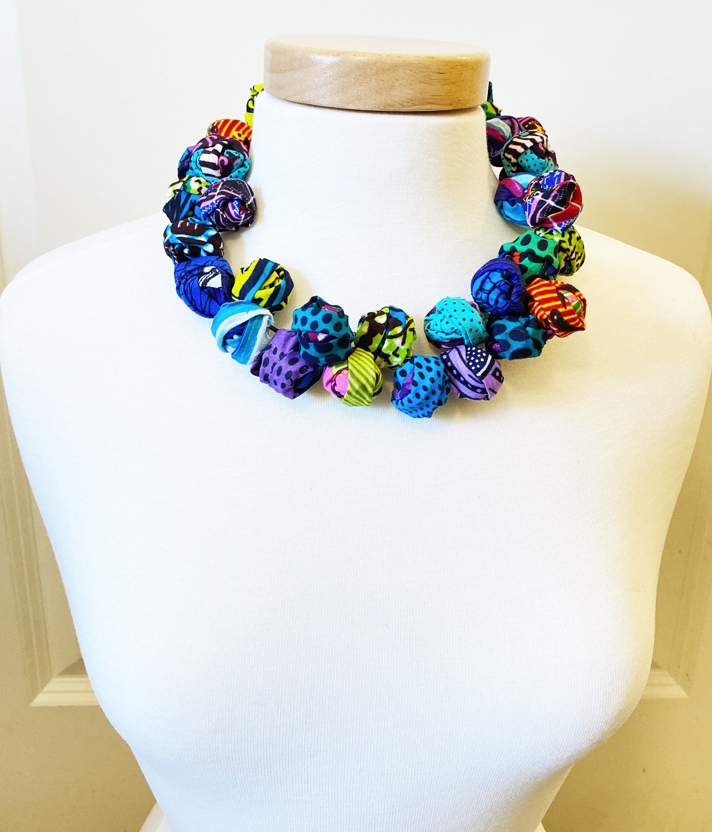 Handmade African Ankara Fabric Necklace - Button Closure, Vibrant Print Jewelry For Women - View #3