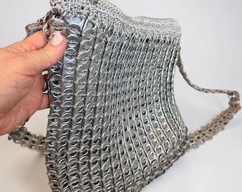 COMPLIMENT MAGNET Unique upcycled soda can pop tab purse with strap, zipper and cotton lining