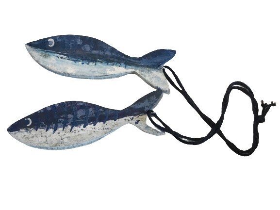 Duo de Poissons Bois Peints Maquereaux, Décoration Bord Mer