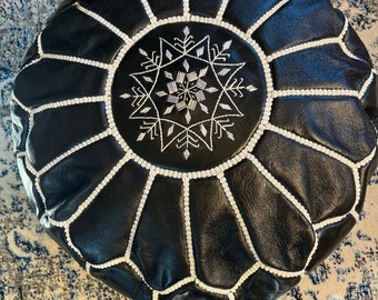 MOROCCAN POUF, Moroccan Leather Pouf Ottoman Moroccan Floor Pillow Cushion, Morocco Pouffe, Moroccan vintage, leather pouf
