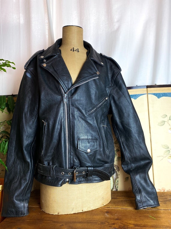 Vintage 1980s Leather Motorcycle Jacket Rocker