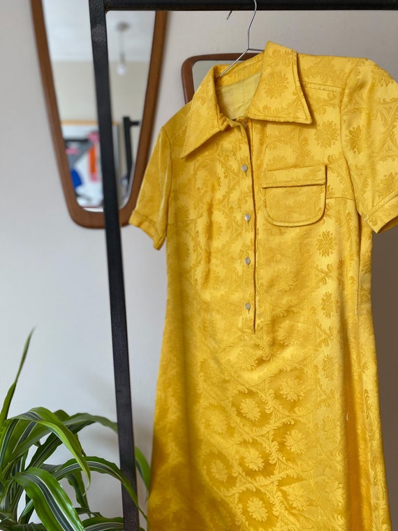 70s Top Large xl Micro Mini Dress Floral Button Up Shirt 70s Tunic Top Green Shift Dress Vintage Long Sleeve Shirt Petite Large L