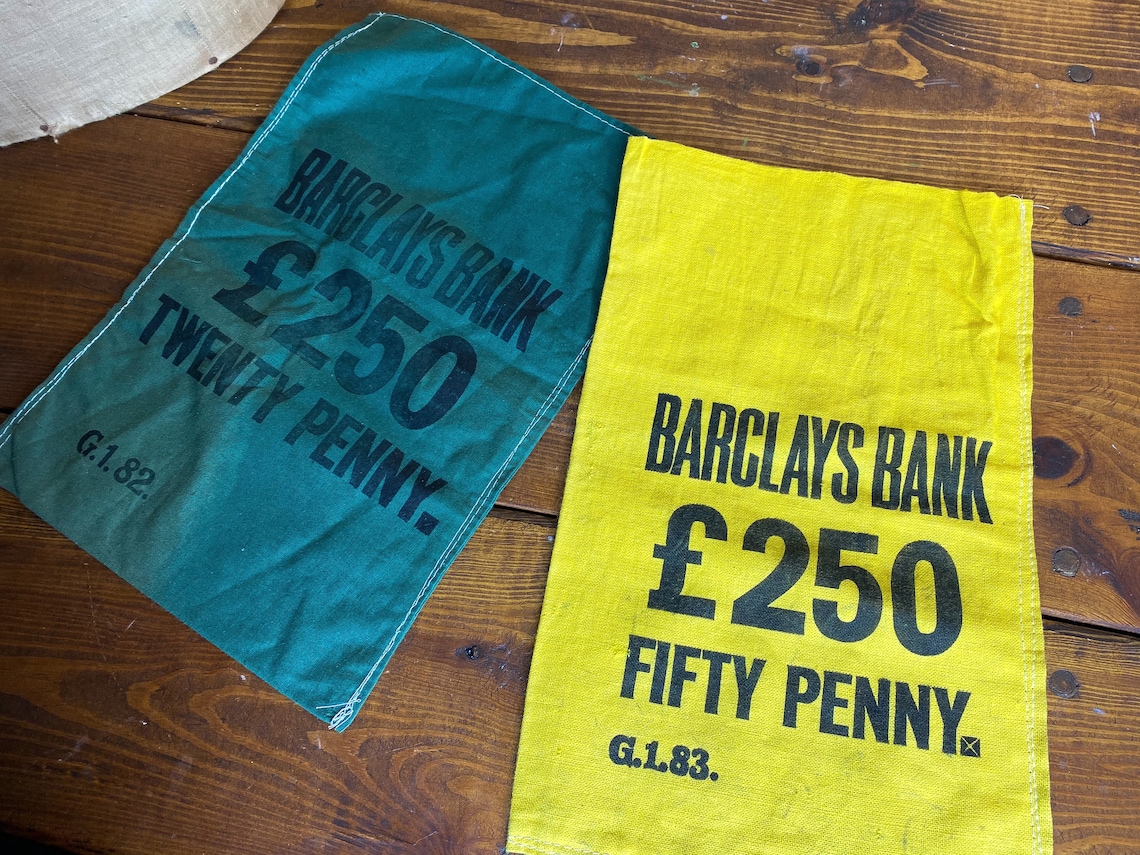 Vintage 1980s Barclays Bank Cloth Money Bags Pair Etsy
