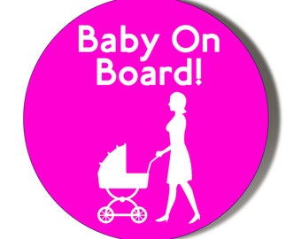 Pink Pregnant Lady//Woman Seat Baby on Board 59mm Badge