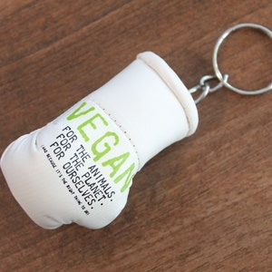 Vegan For The Animals, For The Planet, For Ourselves White Mini Boxing Glove Keyring