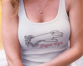 Future Mrs. Women's Cotton Racerback Tank Top, Bride To Be Bridal Bachelorette Party Gift Ideas