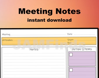 Meeting Notes Template Printable, Business Note Taking, Meeting Minutes, Letter, Instant ...