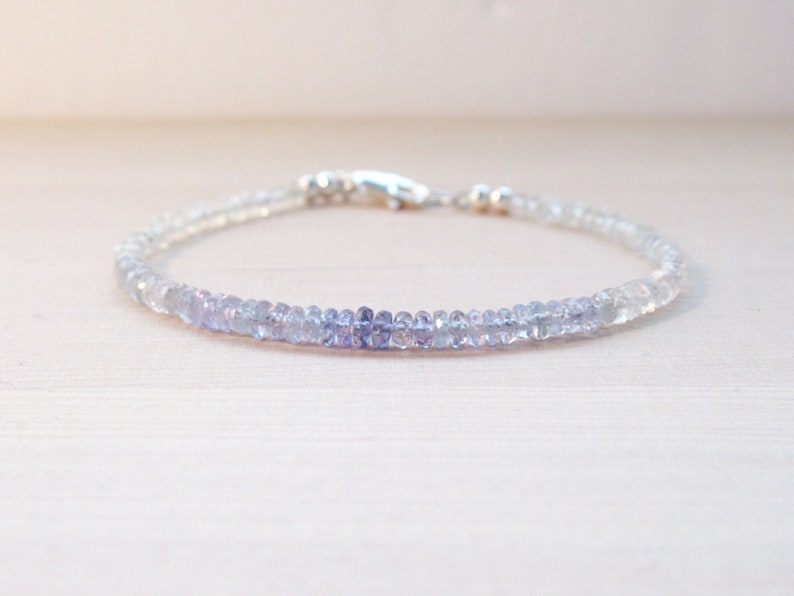 Genuine Violet Blue Sapphire /& Morganite Bracelet September Birthstone Silver 14k Gold Fill Ombre Gemstone Layering Bracelet Minimalist