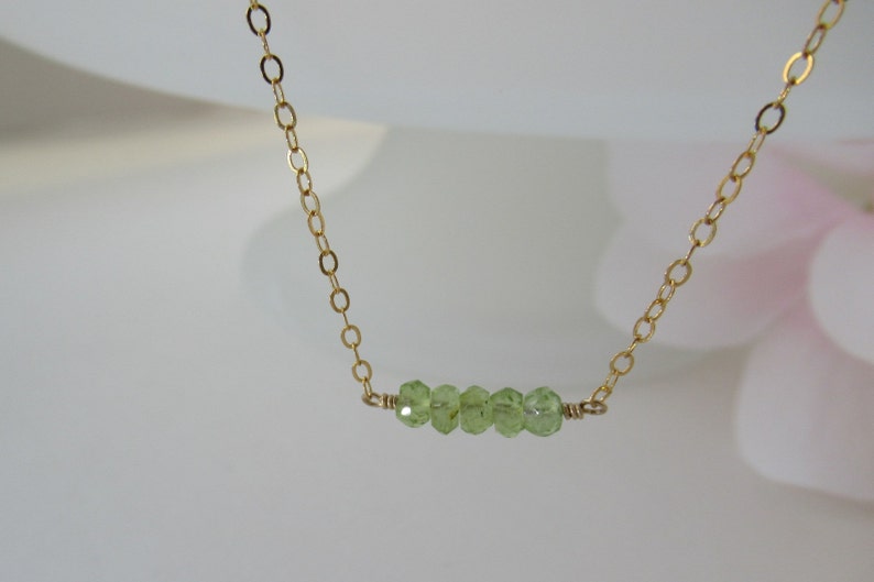 August Birthstone Necklace Green Necklace Dainty Necklace Simple Necklace Minimalist Necklace 14K Gold Filled Tiny Peridot Necklace
