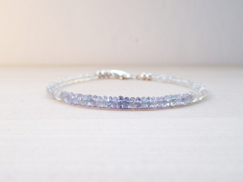 Genuine Violet Blue Sapphire /& Morganite Bracelet September Birthstone Silver 14k Gold Fill Ombre Gemstone Layering Bracelet Minimalist