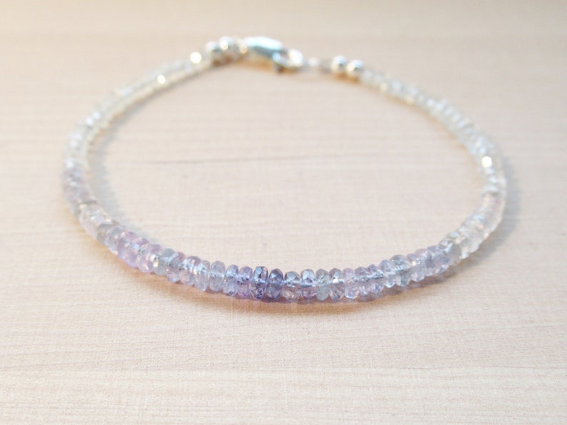Genuine Violet Blue Sapphire /& Morganite Bracelet September Birthstone Silver 14k Gold Fill Ombre Gemstone Layering Bracelet Minimalist