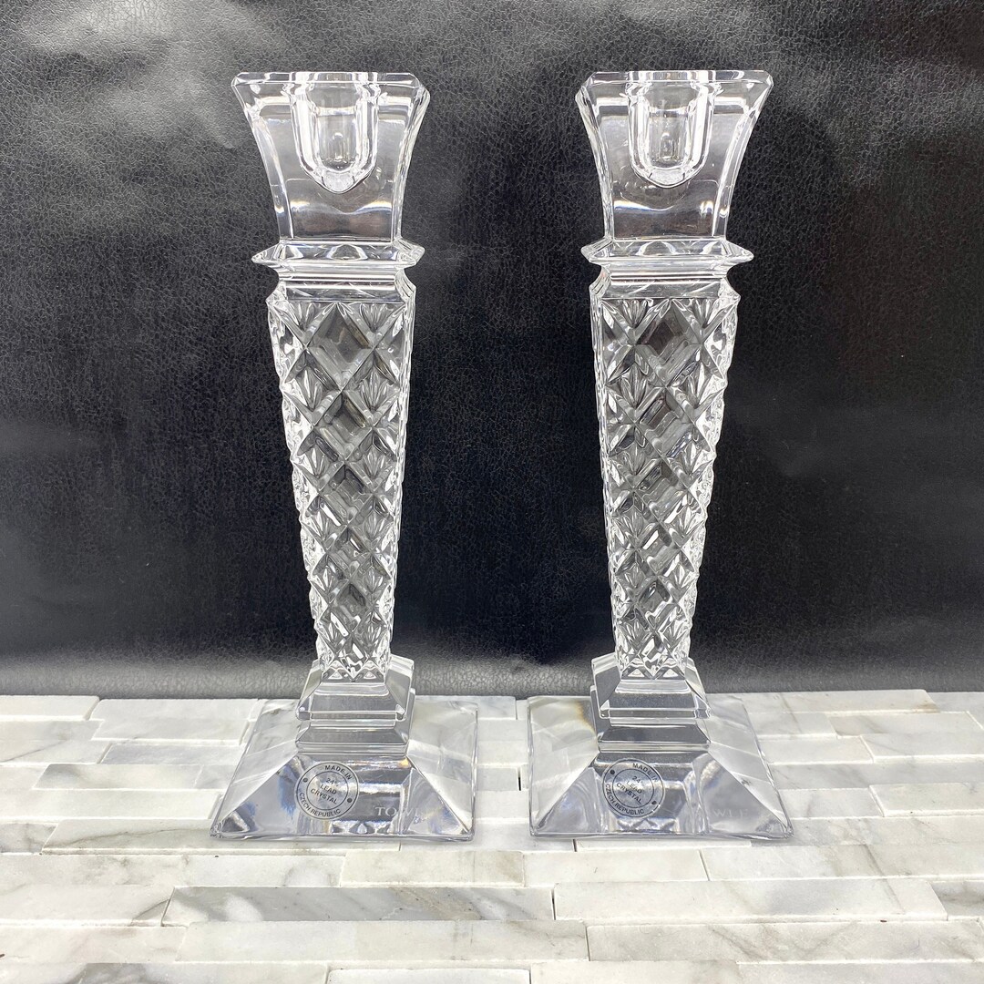 Towle Lead Crystal Candlestick Holder Pair Made Czech Etsy