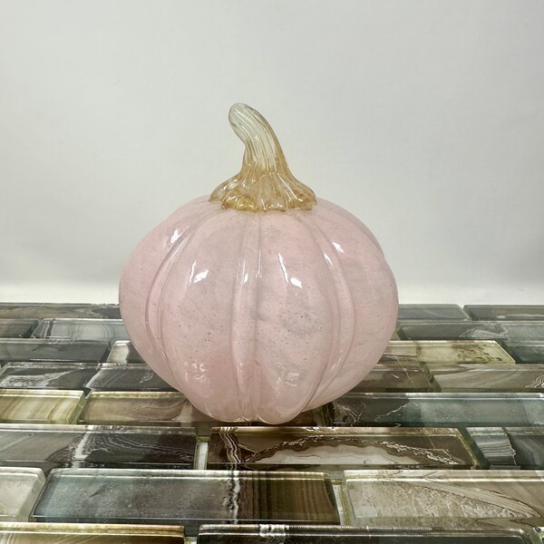 Pink Blown Glass Pumpkin 5", Vintage Pink Decorative Gourd, Pale Pink Glass Decor, Bedroom Shelf Livingroom, Entry Table Decor