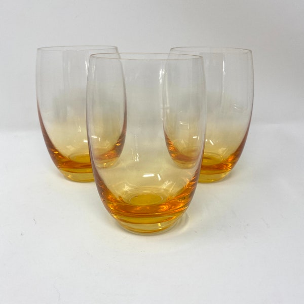 Vintage Leonardo Glass Swing Cheers 16 oz Tumblers Orange Bottom, Set of 3 Signed Barware Glasses, Vintage Kitchen Glasses