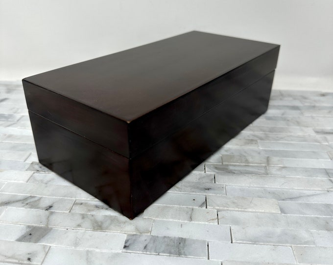 Bombay Company Business Card File Box, Vintage 1990s Dark Wood Box