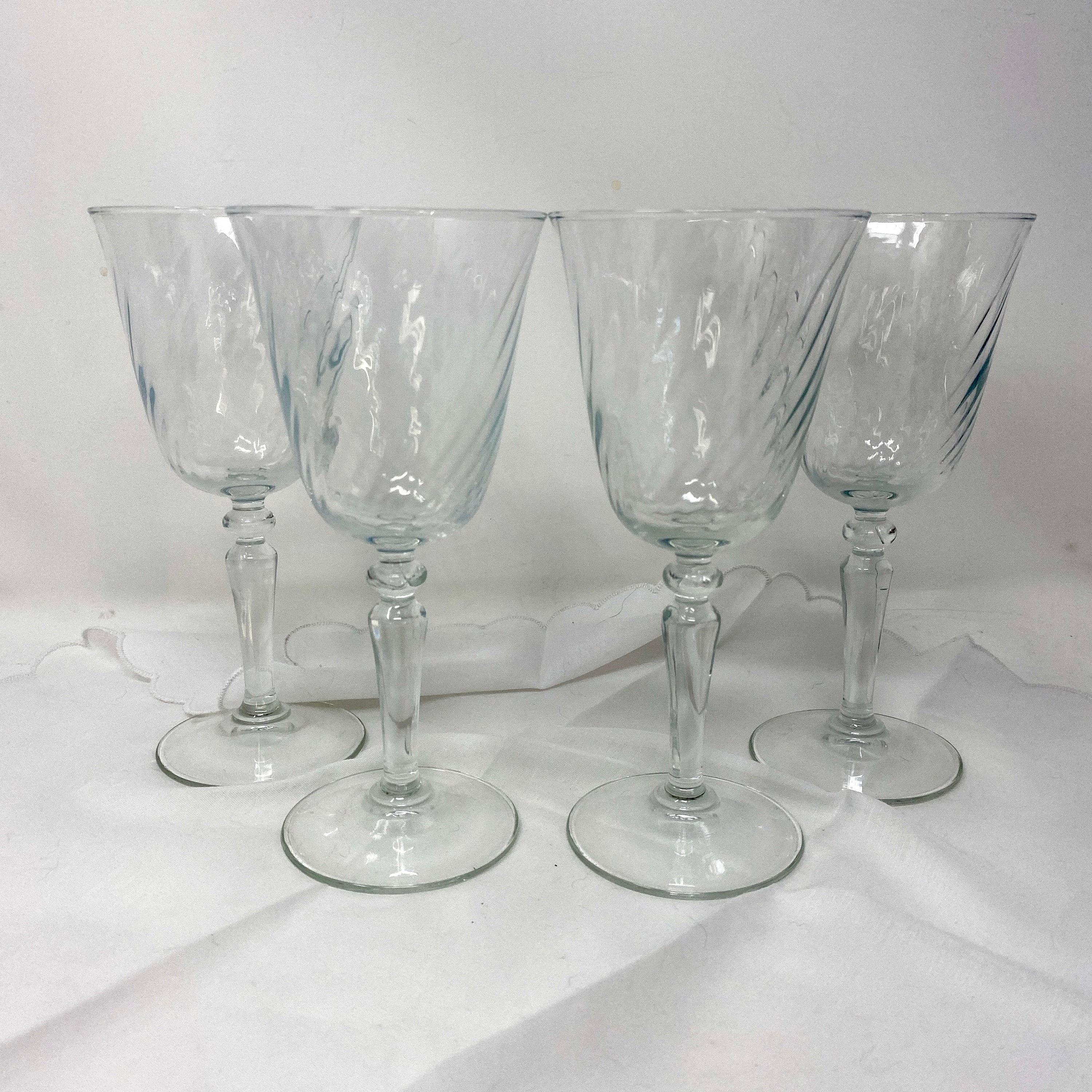 Vintage Swirl Small Drinking Glasses Thick Heavy Clear Glass Set of 5 