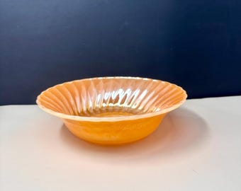 Mid Century Anchor Hocking Peach Lustre Swirl Serving Bowl, Vintage Fire King