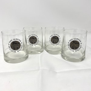 Chequers Scotch Whiskey Tumblers 8 oz Set 4, Vintage Glass Rocks Barware Glassware, Whisky Lover Bar Glassware