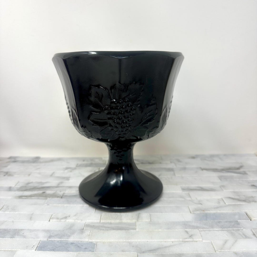 Colony Glass Black Amethyst Pedestal Planter Harvest Grape Pattern 6 1/ ...