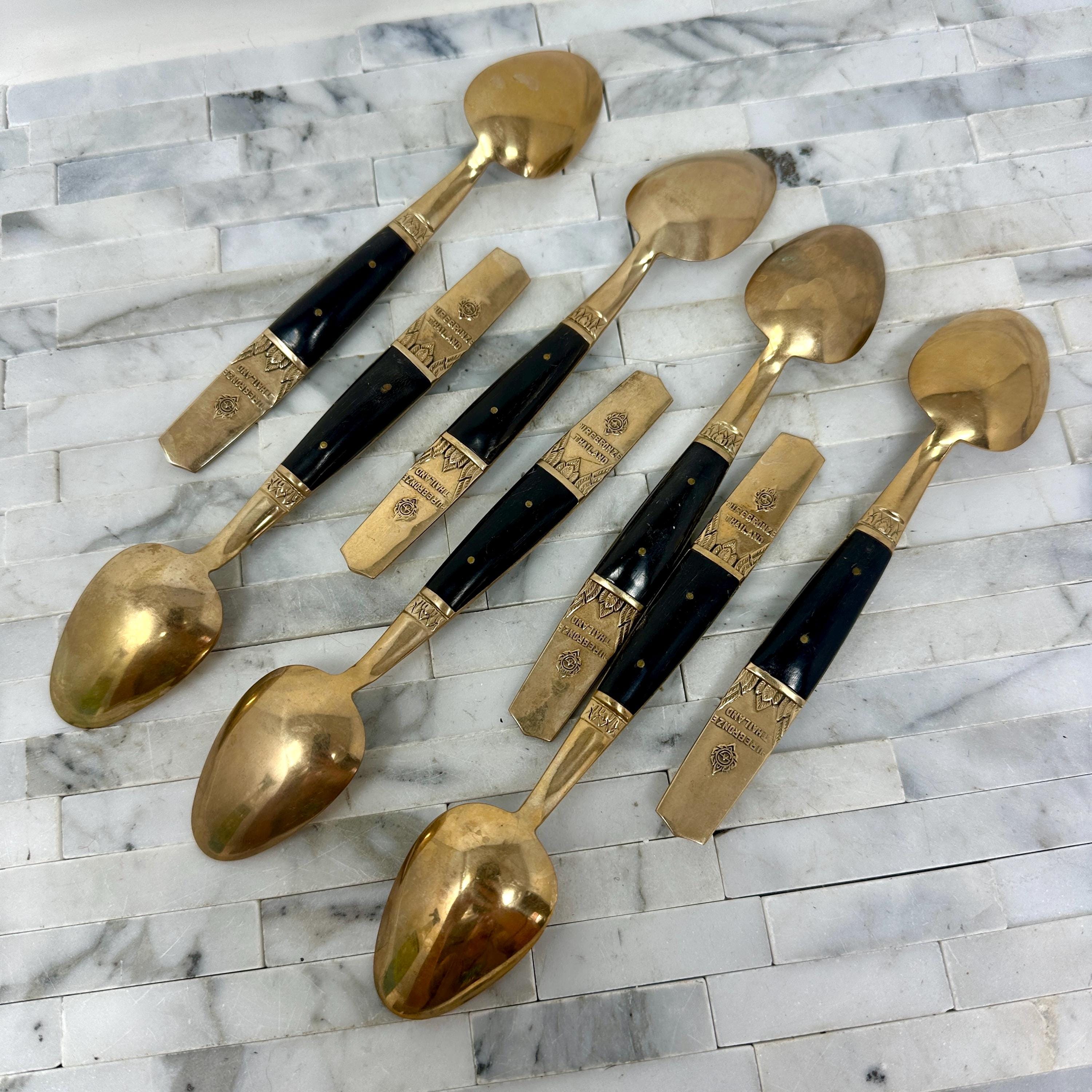 Mid Century Thailand Bronze Water Buffalo Horn Teaspoons Sitting