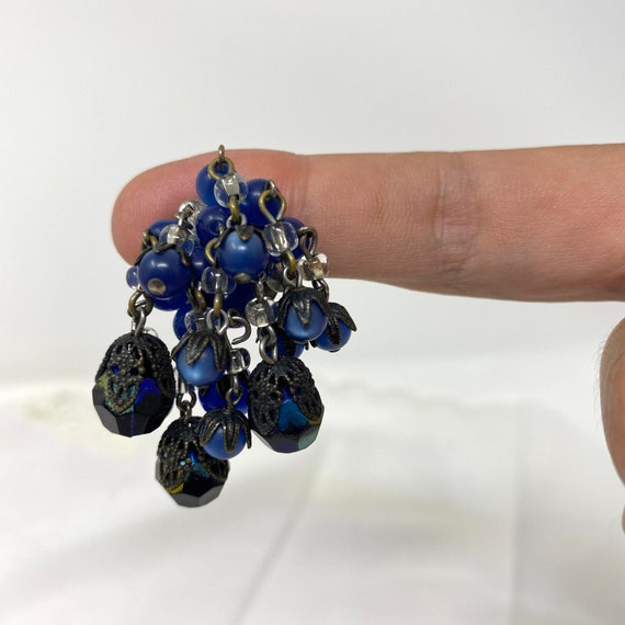 Hobe Blue Bead Cluster Dangle Earrings, Vintage 1… - image 3