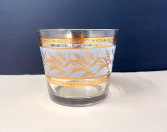 Mid Century Jeannette Glass Gold Wheat Ice Bucket, Vintage Classic Mod Barware Decor