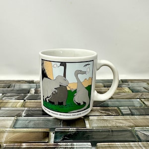Gary Larson The Far Side Dinosaurs Coffee Mug 12 oz, Vintage Funny Comic Mug, Dinosaurs Extinct Kitchen Mug, Smoking Dinosaur Humor Mug