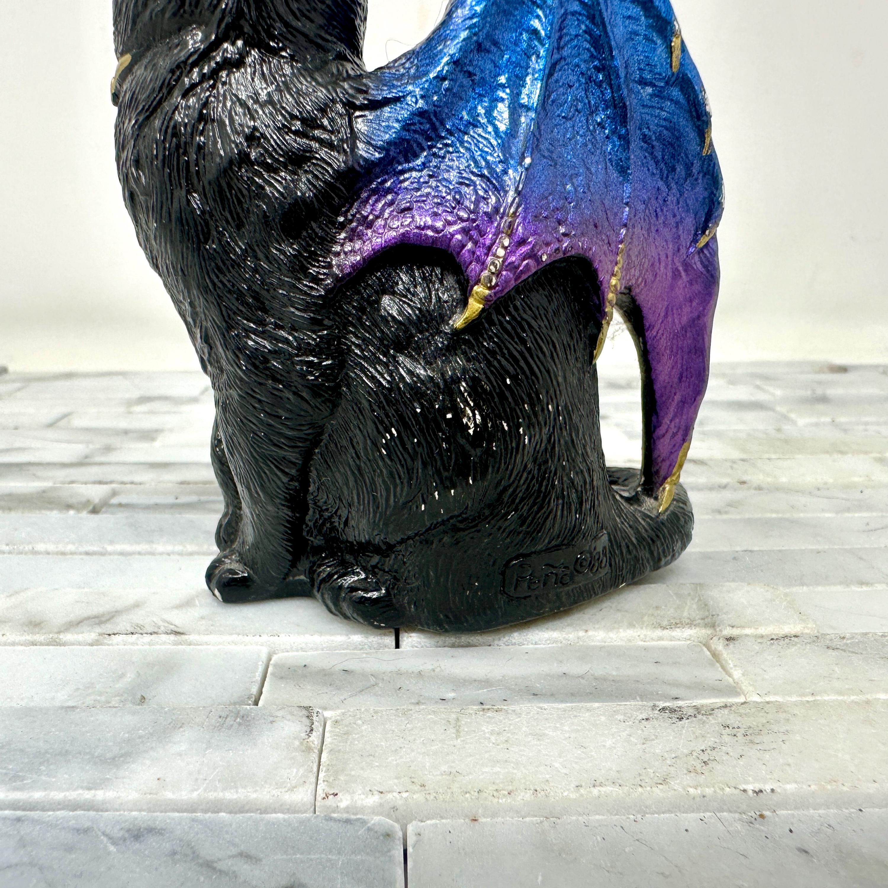 Windstone Editions Flap Cat With Dragon Wings, Vintage Tuxedo